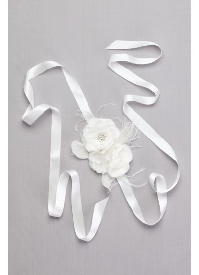 David's Bridal Ivory (Flower Sash with Crystals and Feathers)